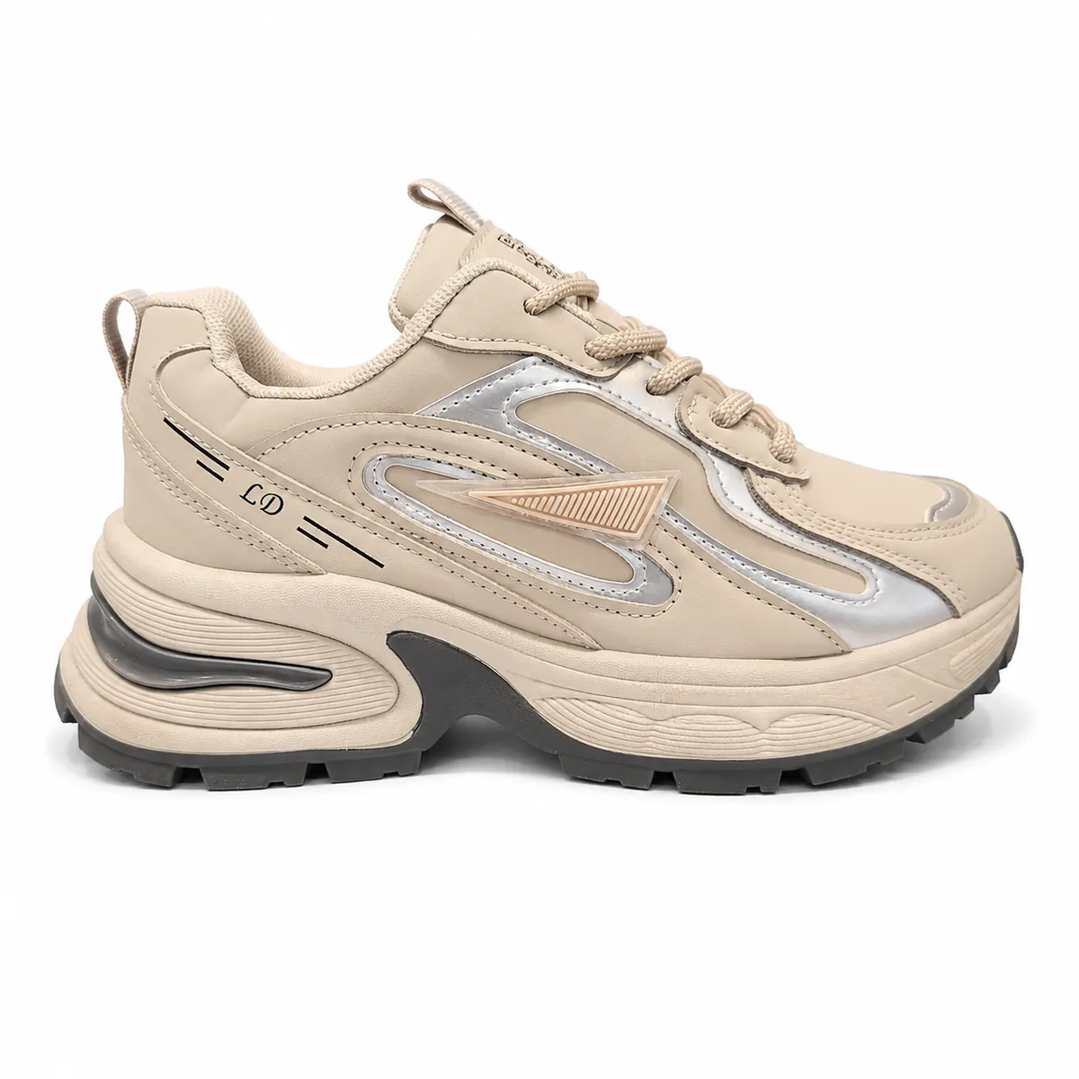 Championes casual con plataforma Triángulo Sadobal - Beige con plata